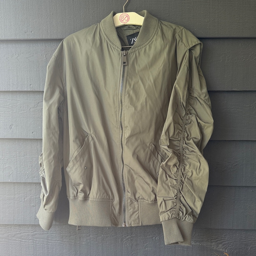Zara Olive Green Bomber Jacket like new